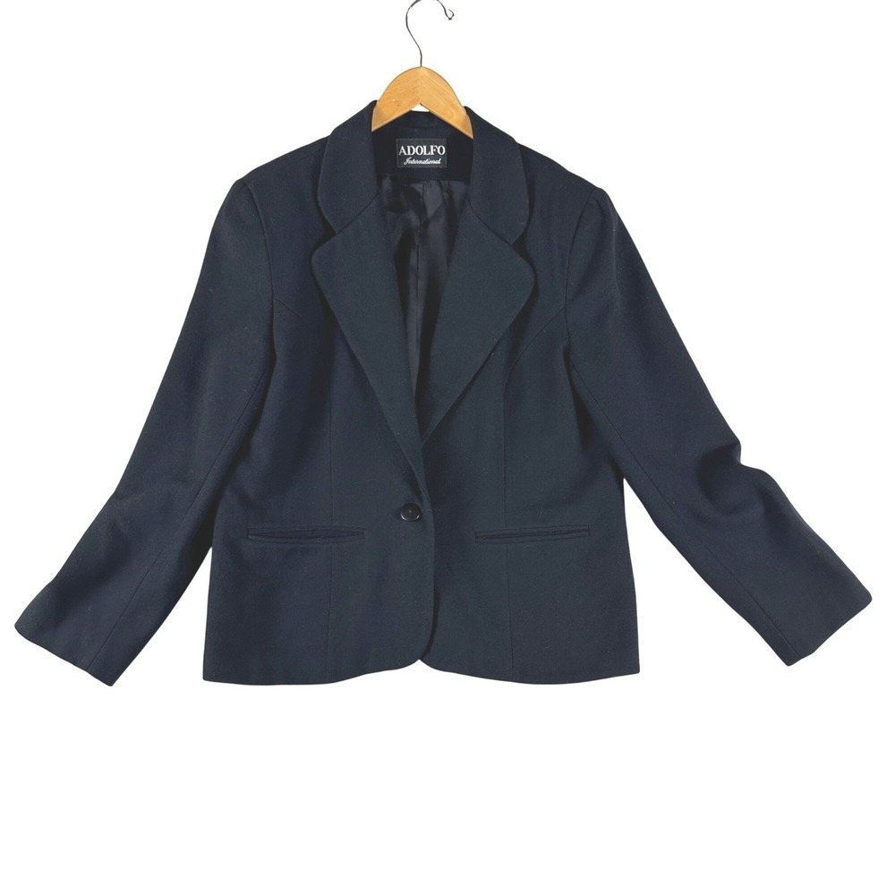 Adolfo Womens Small 100% Wool Blazer Jacket 1-Button Closure Professional Career